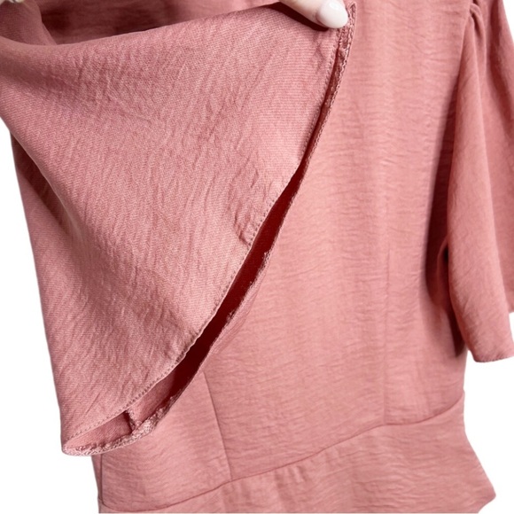 Primark Womens Short Sleeve Wrap Button Dusty Rose Peplum Formal Crop Top Blouse - Picture 10 of 16